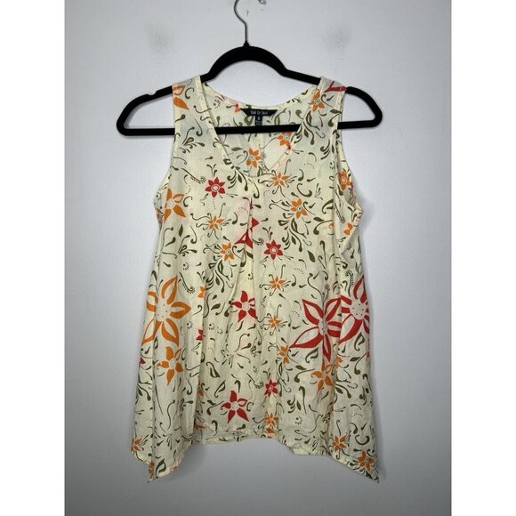 Yak N Yeti Yellow Floral Sleeveless Tank Tunic Summer Top Size Small - Picture 1 of 9